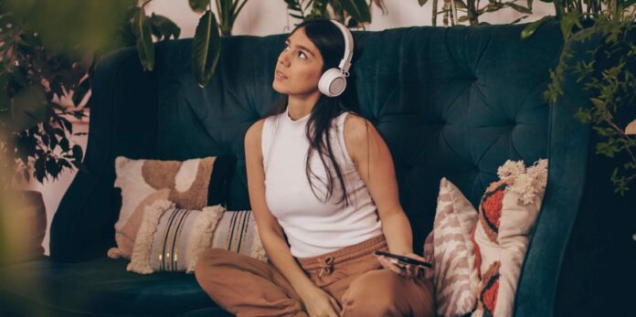 girl wearing headphones